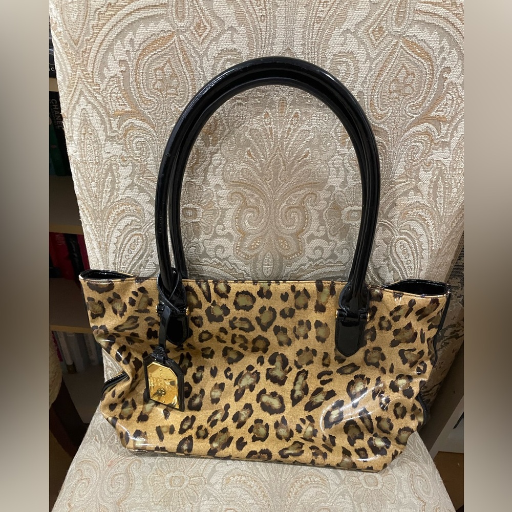Lauren Ralph Lauren Leopard Print Tote Bag with Black Handles